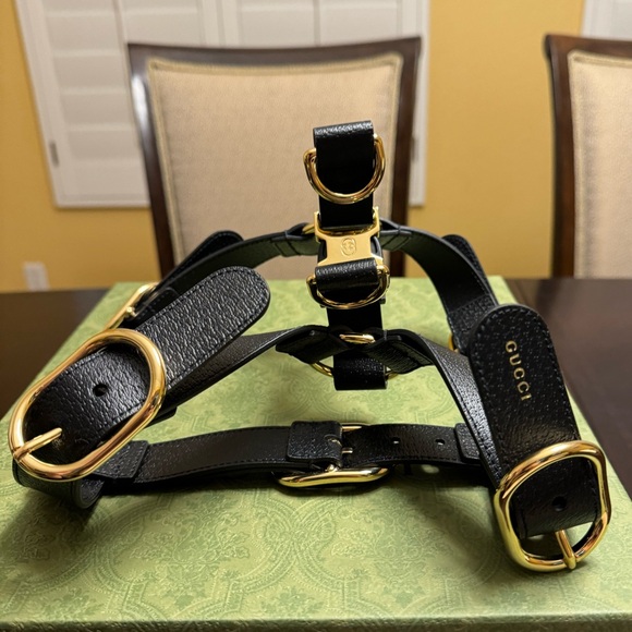 New Authentic Gucci GG Logo Leather Dog Harness - Picture 5 of 12